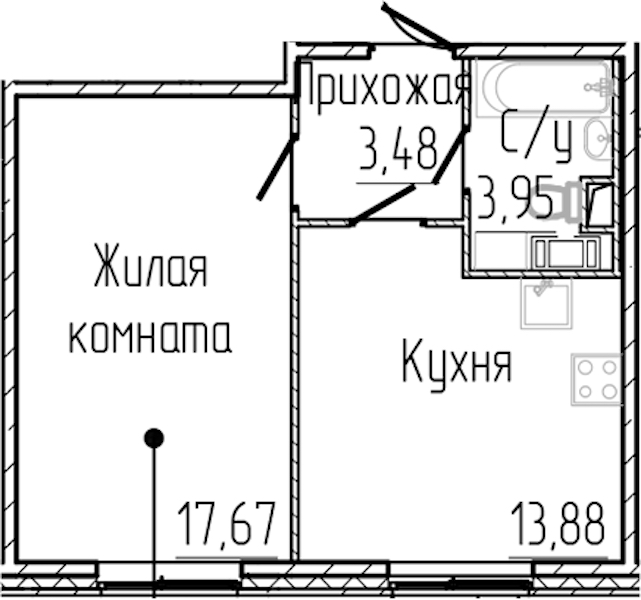 1-комнатная квартира 38.98 м², 2/8 эт., ЖК «SERTOLOVO PARK»